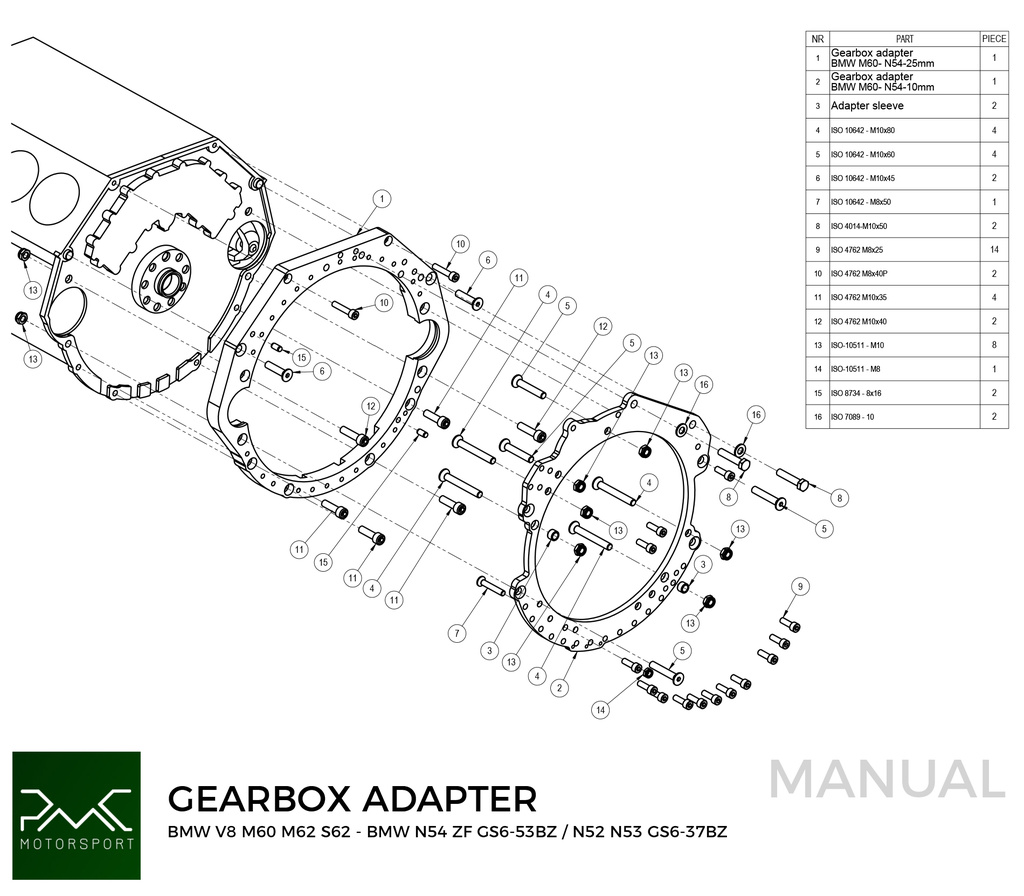 ADAPTER PLATE BMW V8 M60 M62 S62