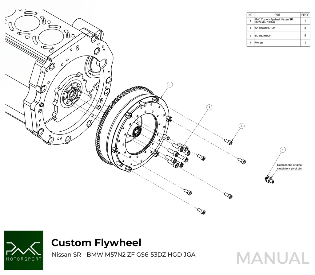 PMC Adapter kit Nissan SR - BMW M57N2 HGD JGA - 240mm / 9.45"