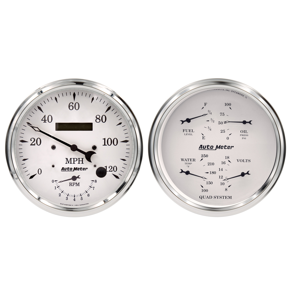 2 Pc. Gauge Kit, 5" Quad & Tach/Speedo, 240-33 Ω, Old Tyme White