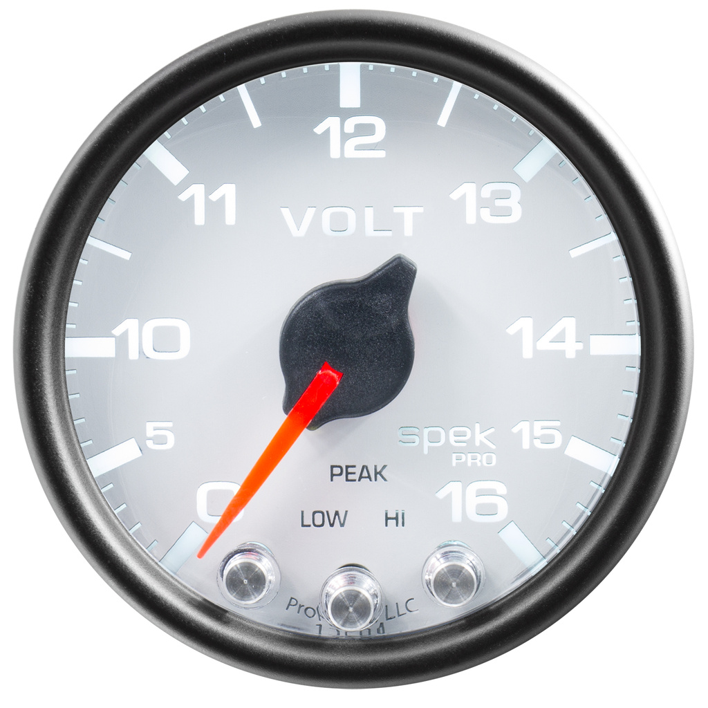 2-1/16" Voltmeter, 0-16v, Spek-Pro, White/Black