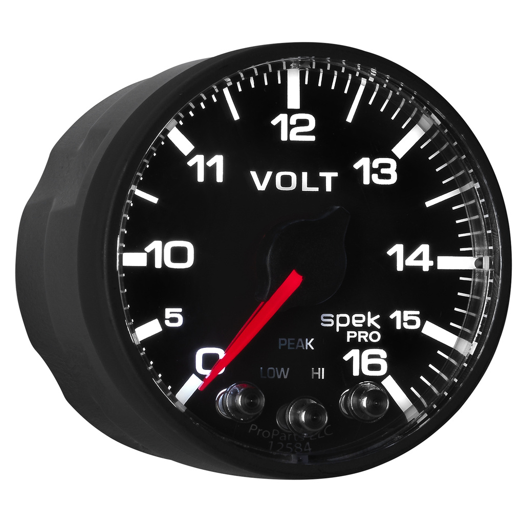2-1/16" Voltmeter, 0-16v, Spek-Pro, Black/Black